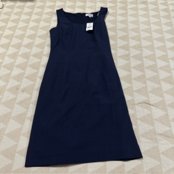 TAHARI Navy Stretch Zippered Line Sleeveless Scoop Neck Above Knee Sheath Dress - Picture 3 of 7